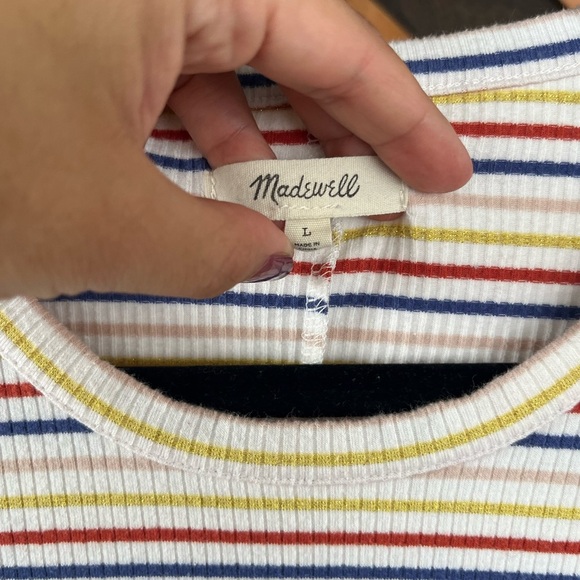 Madewell Long-Sleeve Baby Tee in Shimmer Stripe size Large - Picture 4 of 11